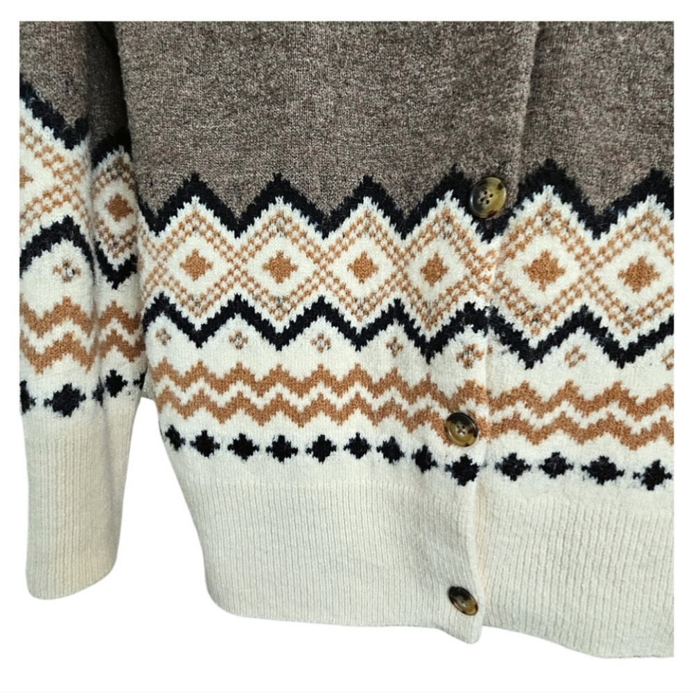 J Crew Merino Wool Alpaca Blend Fair Isle Eclectic Grandpa Cardigan Sweater Med - Picture 4 of 7